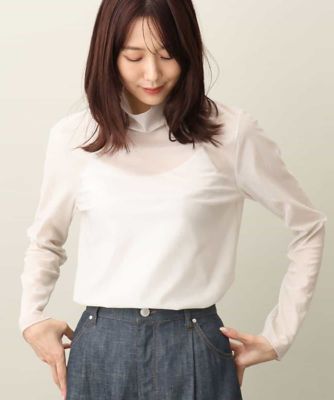 MK MICHEL KLEIN (Women)/エムケーミッシェルクラン キラキラシアーハイネックカットソー/洗える