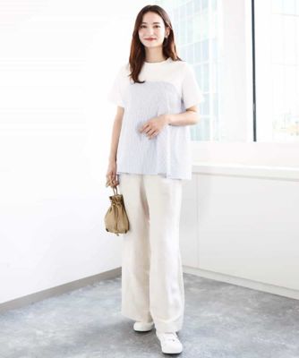 ビスチェレイヤード風フレアーＴシャツ（ストライプ）／洗える