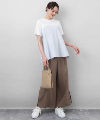 ビスチェレイヤード風フレアーＴシャツ（ストライプ）／洗える