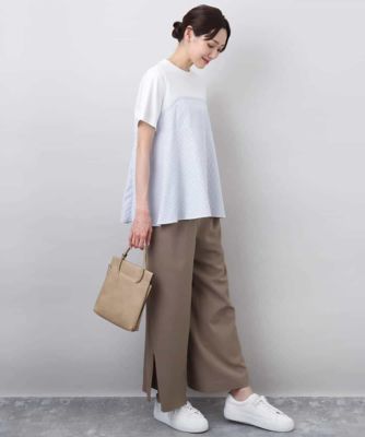 ビスチェレイヤード風フレアーＴシャツ（ストライプ）／洗える