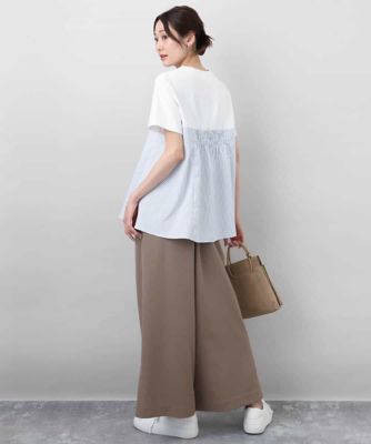 ビスチェレイヤード風フレアーＴシャツ（ストライプ）／洗える
