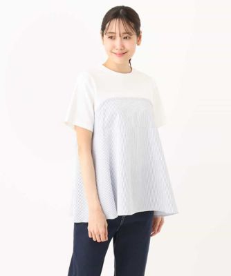 ビスチェレイヤード風フレアーＴシャツ（ストライプ）／洗える