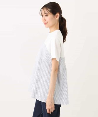 ビスチェレイヤード風フレアーＴシャツ（ストライプ）／洗える