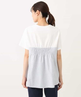 ビスチェレイヤード風フレアーＴシャツ（ストライプ）／洗える