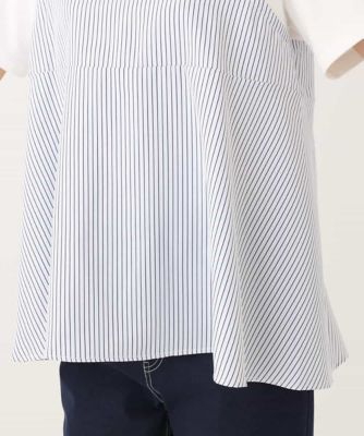 ビスチェレイヤード風フレアーＴシャツ（ストライプ）／洗える