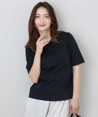 ラメ入りネックデザインＴシャツ／接触冷感／洗える