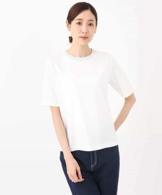 ラメ入りネックデザインＴシャツ／接触冷感／洗える