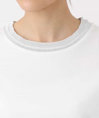 ラメ入りネックデザインＴシャツ／接触冷感／洗える