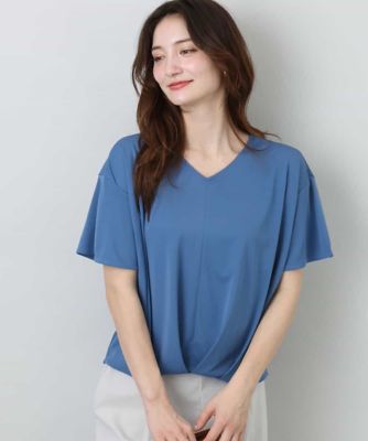 MK MICHEL KLEIN (Women)/エムケーミッシェルクラン タックヘムデザインＶネックカットソー／接触冷感／ＵＶカット／洗える
