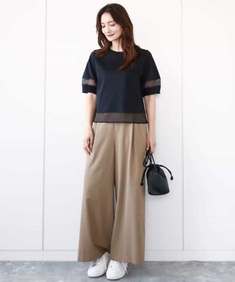 シアー切替えランタンスリーブカットソー／接触冷感／洗える | MK