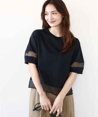 MK ミッシェルクラン（MK MICHEL  ）/シアー切替えランタンスリーブカットソー/接触冷感/洗える シアー切替えランタンスリーブカットソー／接触冷感／洗える | MK