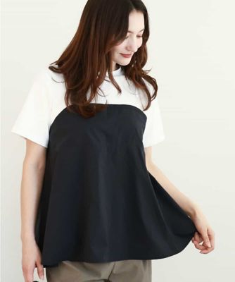 MK MICHEL KLEIN (Women)/エムケーミッシェルクラン ビスチェレイヤード風フレアーＴシャツ（無地）／洗える