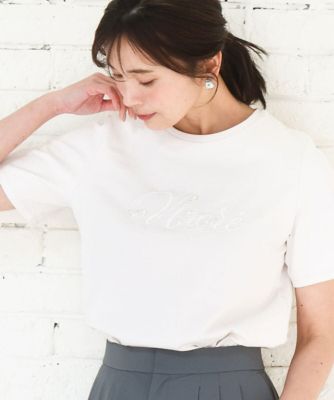 ＜MK MICHEL KLEIN (Women)＞ビーズ刺繍ロゴＴシャツ／洗える