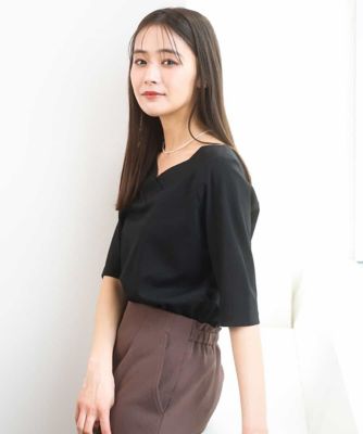 ＜MK MICHEL KLEIN (Women)＞２ｗａｙネックデザインポンチカットソー／接触冷感／ＵＶカット／洗える