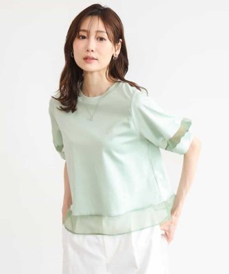 ＜MK MICHEL KLEIN (Women)＞［洗える］シアー切替えランタンスリーブカットソー