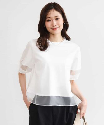 ☺️新品未開封☺️CDL Atelier Layered L/S Tee★白★M 洗える］シアー切替えランタンスリーブカットソー | MK MICHEL KLEIN