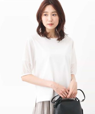 ＜MK MICHEL KLEIN (Women)＞切替えシアースリーブ天竺カットソー／接触冷感／洗える