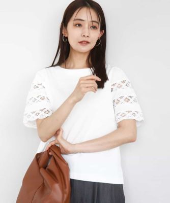 ＜MK MICHEL KLEIN (Women)＞バテンレース袖五分袖カットソー／ＵＶカット／接触冷感／洗える