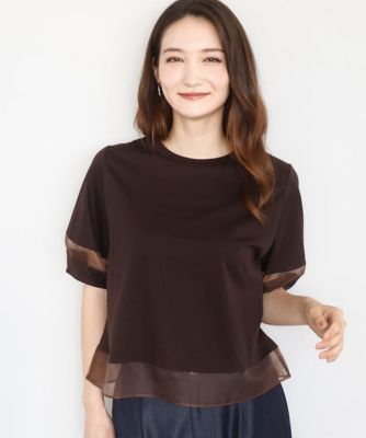 ＜MK MICHEL KLEIN (Women)＞シアー切替えランタンスリーブカットソー／接触冷感／洗える