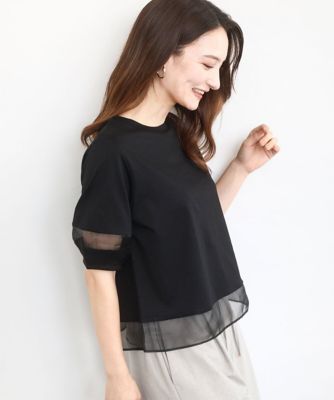 小さいサイズ]ボックスシルエットハーフスリーブシアーシャツ