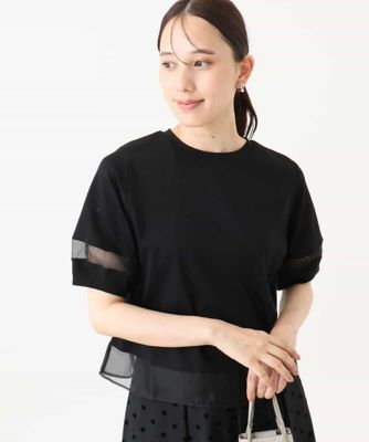 ＜MK MICHEL KLEIN (Women)＞シアー切替えランタンスリーブカットソー／接触冷感／洗える