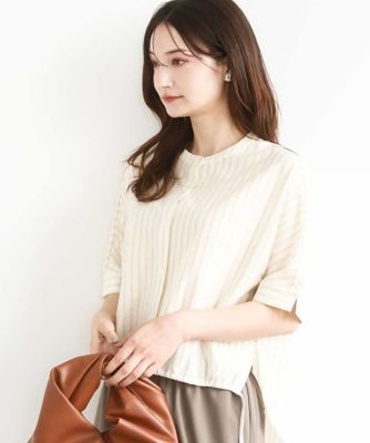 MK MICHEL KLEIN (Women)/エムケーミッシェルクラン 先染めストライプ柄ドロストデザインカットソー／洗える