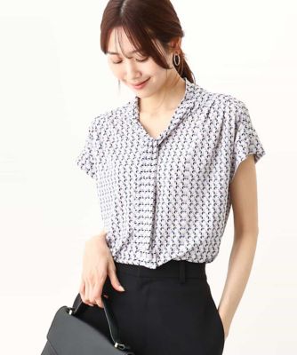 ＜MK MICHEL KLEIN (Women)＞スウィングタイデザイン幾何柄カットソー／洗える