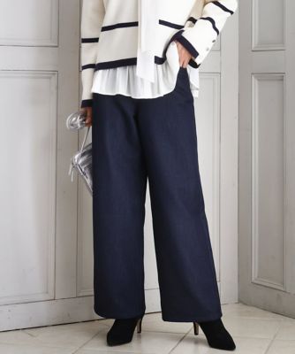 ＜MK MICHEL KLEIN (Women)＞裏起毛ブーツカットシルエットデニムワイドパンツ／洗える