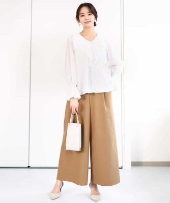 ストレッチツイル　プルオンワイドパンツ／洗える