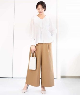 ストレッチツイル　プルオンワイドパンツ／洗える