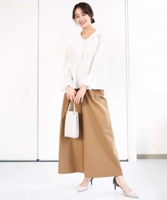 ストレッチツイル　プルオンワイドパンツ／洗える