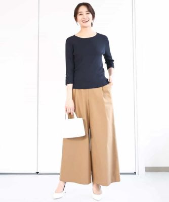 ストレッチツイル　プルオンワイドパンツ／洗える