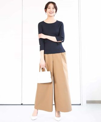 ストレッチツイル　プルオンワイドパンツ／洗える