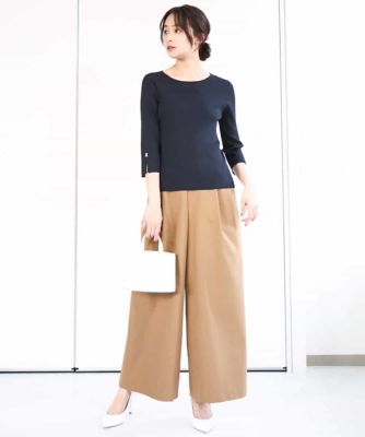ストレッチツイル　プルオンワイドパンツ／洗える