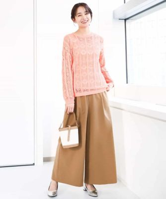 ストレッチツイル　プルオンワイドパンツ／洗える