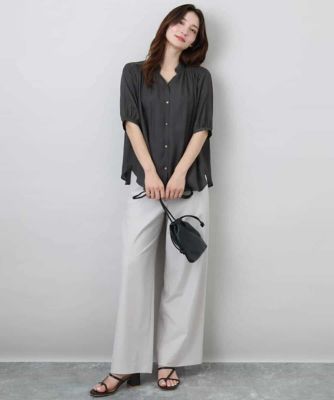 ワイドストレート　ストレッチプルオンパンツ／洗える