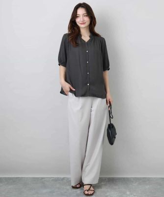 ワイドストレート　ストレッチプルオンパンツ／洗える