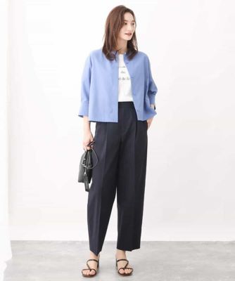 サイドバックルデザインツイルワイドパンツ／洗える