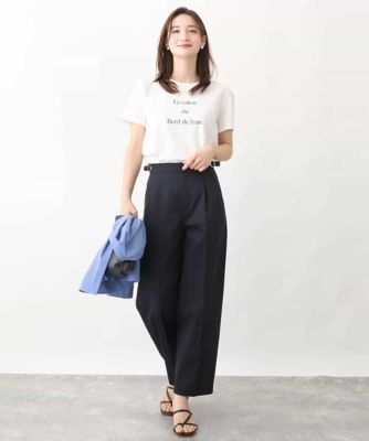 サイドバックルデザインツイルワイドパンツ／洗える