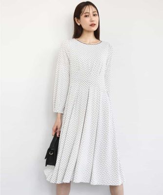 ＜MK MICHEL KLEIN (Women)＞タックデザイン幾何柄ワンピース／洗える