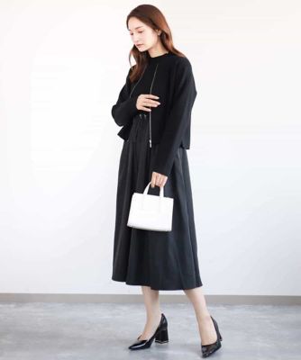 ニット×タフタ　タックギャザー切替えワンピース／洗える