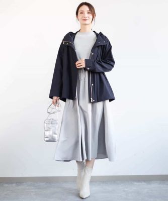 ニット×タフタ　タックギャザー切替えワンピース／洗える