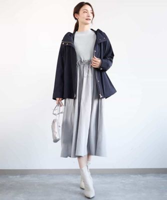 ニット×タフタ　タックギャザー切替えワンピース／洗える