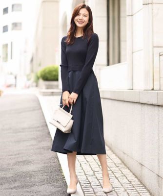 ＜MK MICHEL KLEIN (Women)＞ニット×タフタコンビワンピース／洗える