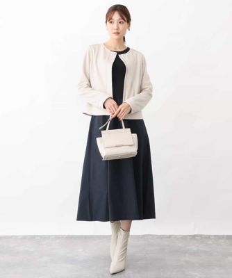ニット×タフタコンビワンピース／洗える