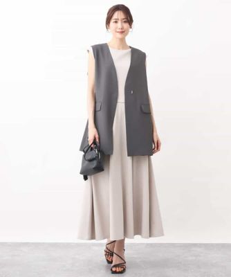 ノースリーブウエストマークワンピース／接触冷感／洗える