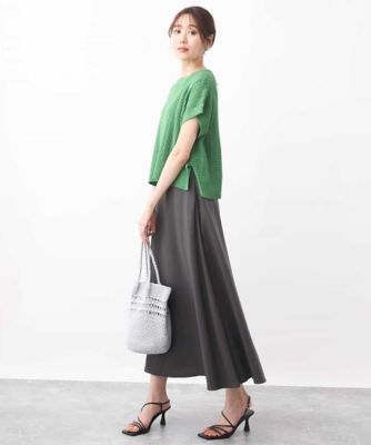 ノースリーブウエストマークワンピース／接触冷感／洗える