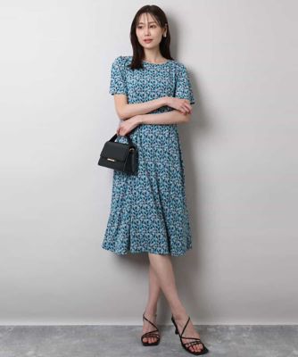 ウエストタックジャージーワンピース（幾何柄・無地）／洗える
