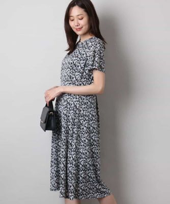 ＜MK MICHEL KLEIN (Women)＞ウエストタックジャージーワンピース（幾何柄・無地）／洗える