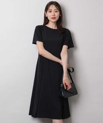 ウエストタックジャージーワンピース（幾何柄・無地）／洗える